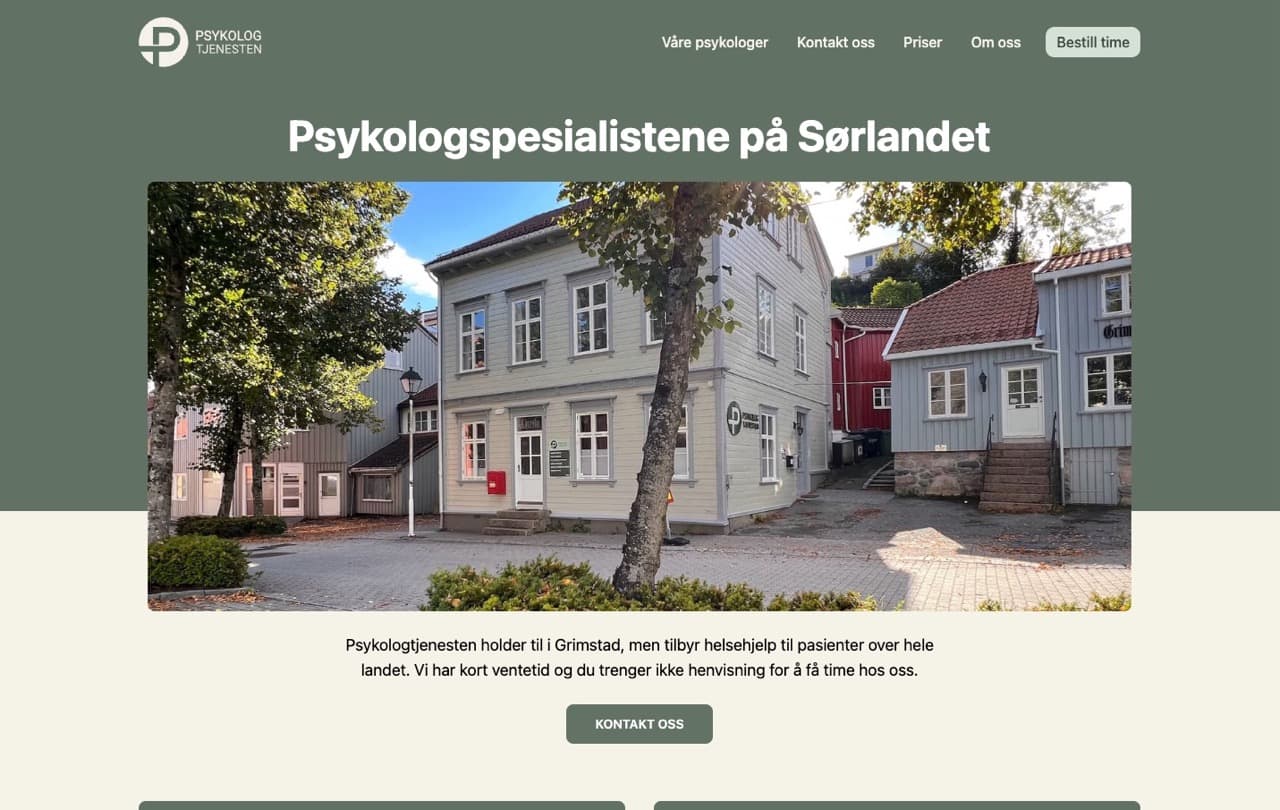 Screenshot of Psykologtjenesten website